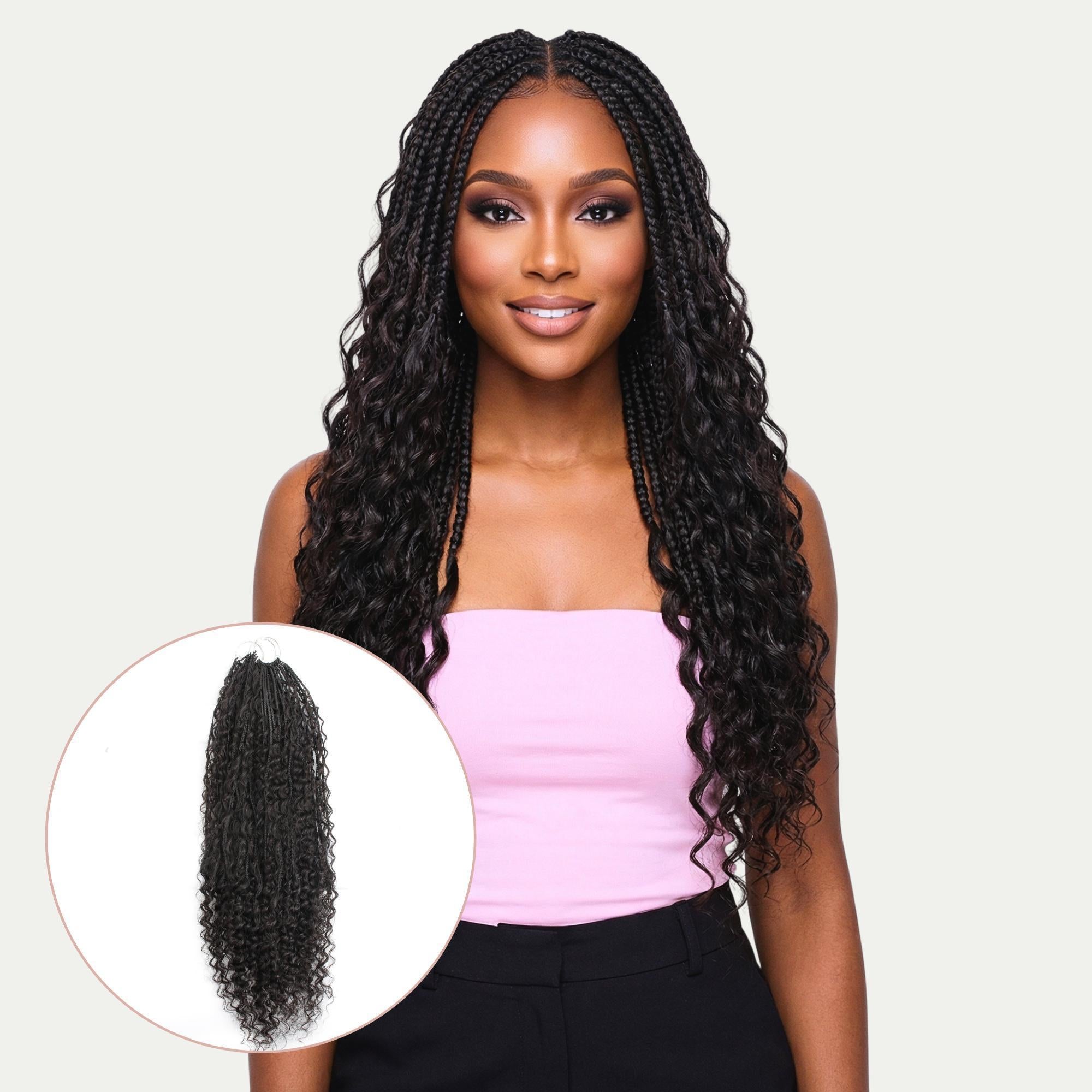 Deep Wave Boho Box Braids with Human Hair Crochet Curls
